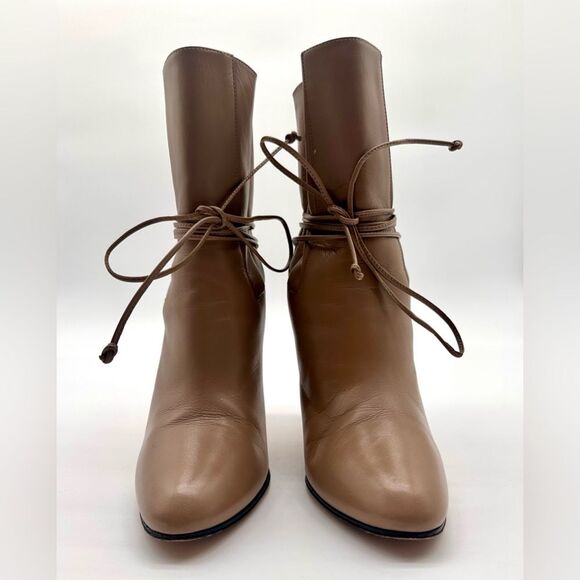 Gucci Indya Tie Ankle Boots Leather High Heel Pleated Bootie in Mud EU 37 US 7 - Picture 6 of 10